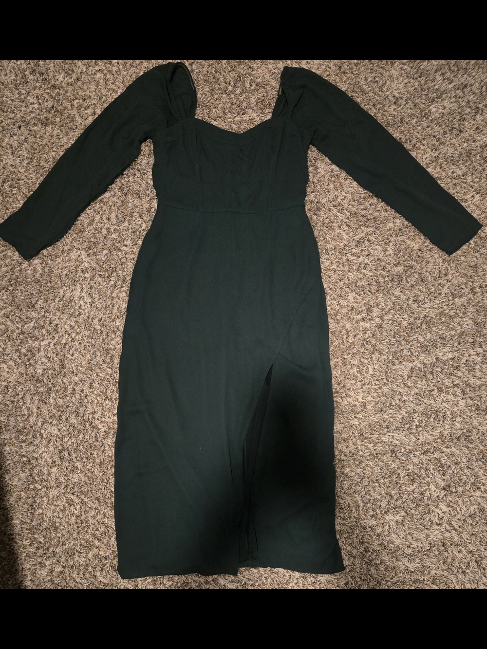 Abercrombie & Fitch Deep Green Long Sleeve Midi Dress With Front Slit